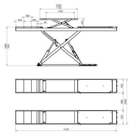 Подъемник ножничный низкопрофильный Velyen 4EE0546 платформы для сход-развала с подъемником второго уровня, г/п 5,5 т., изображение 2