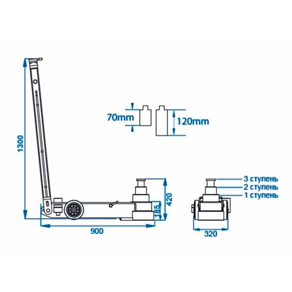 Домкрат пневмогидравлический г/п 70/40/20 т. KraftWell KRWAJ70-3T, изображение 2