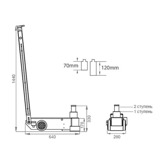 Домкрат пневмогидравлический г/п 30/15 т. KraftWell KRWAJ30-2T, изображение 3