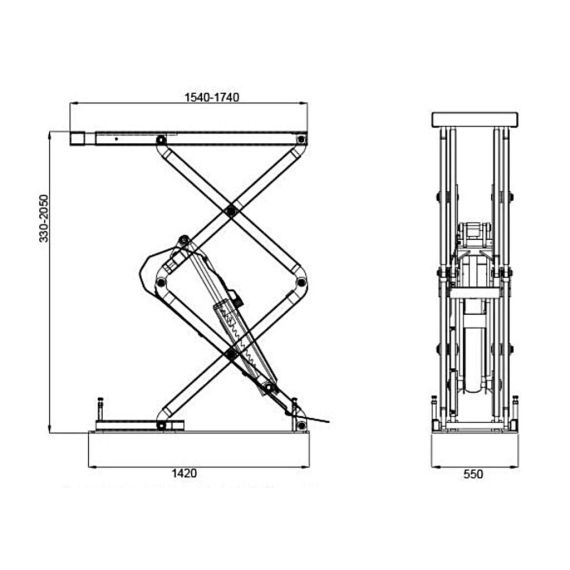Подъемник ножничный короткий, заглубляемый, г/п 3,2 т. KraftWell KRW3.2U, Цвет: Cерый, Напряжение: 380, изображение 2