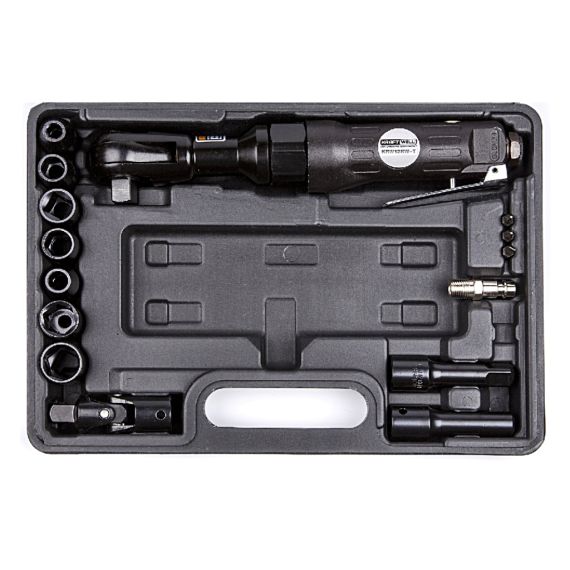 Пневматическая трещотка с набором головок 1/2", в кейсе KraftWell KRW12RW-T, изображение 6