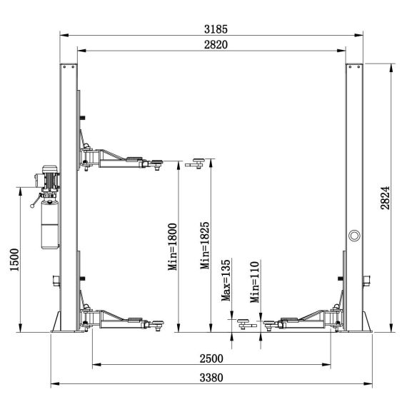 Подъемник двухстоечный с нижней синхронизацией, г/п 4т. KraftWell KRW4MLS/220, изображение 2