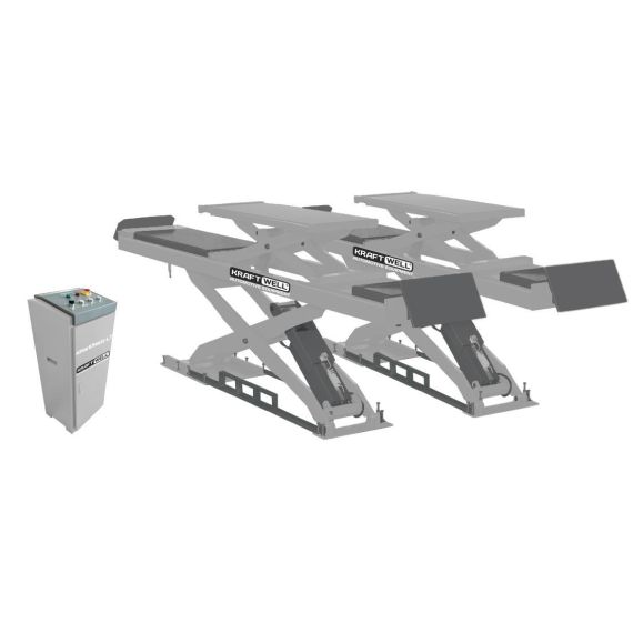 Подъемник ножничный KraftWell KRW55WA-LT заглубляемый, платформы для сход-развала с подъемником второго уровня, г/п 5,5 т.